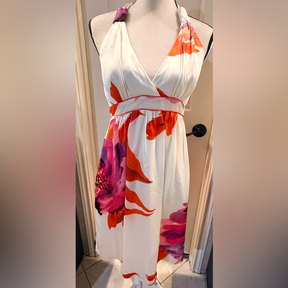 Bisou Bisou White Dress with Orange and Purple Floral